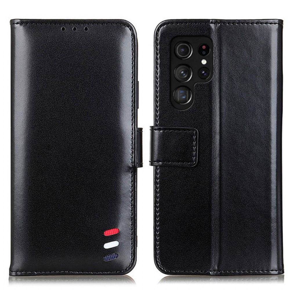 Flip Case voor Samsung Galaxy S22 Ultra 5G Driekleurig Leereffect