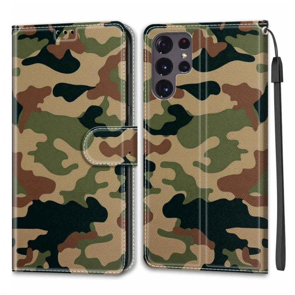 Flip Case voor Samsung Galaxy S22 Ultra 5G Militaire Camouflage