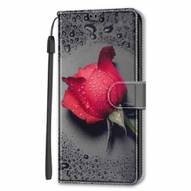 Flip Case voor Samsung Galaxy S22 Ultra 5G Rozen Met Riem