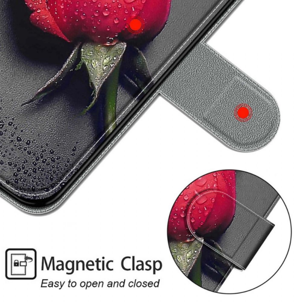 Flip Case voor Samsung Galaxy S22 Ultra 5G Rozen Met Riem