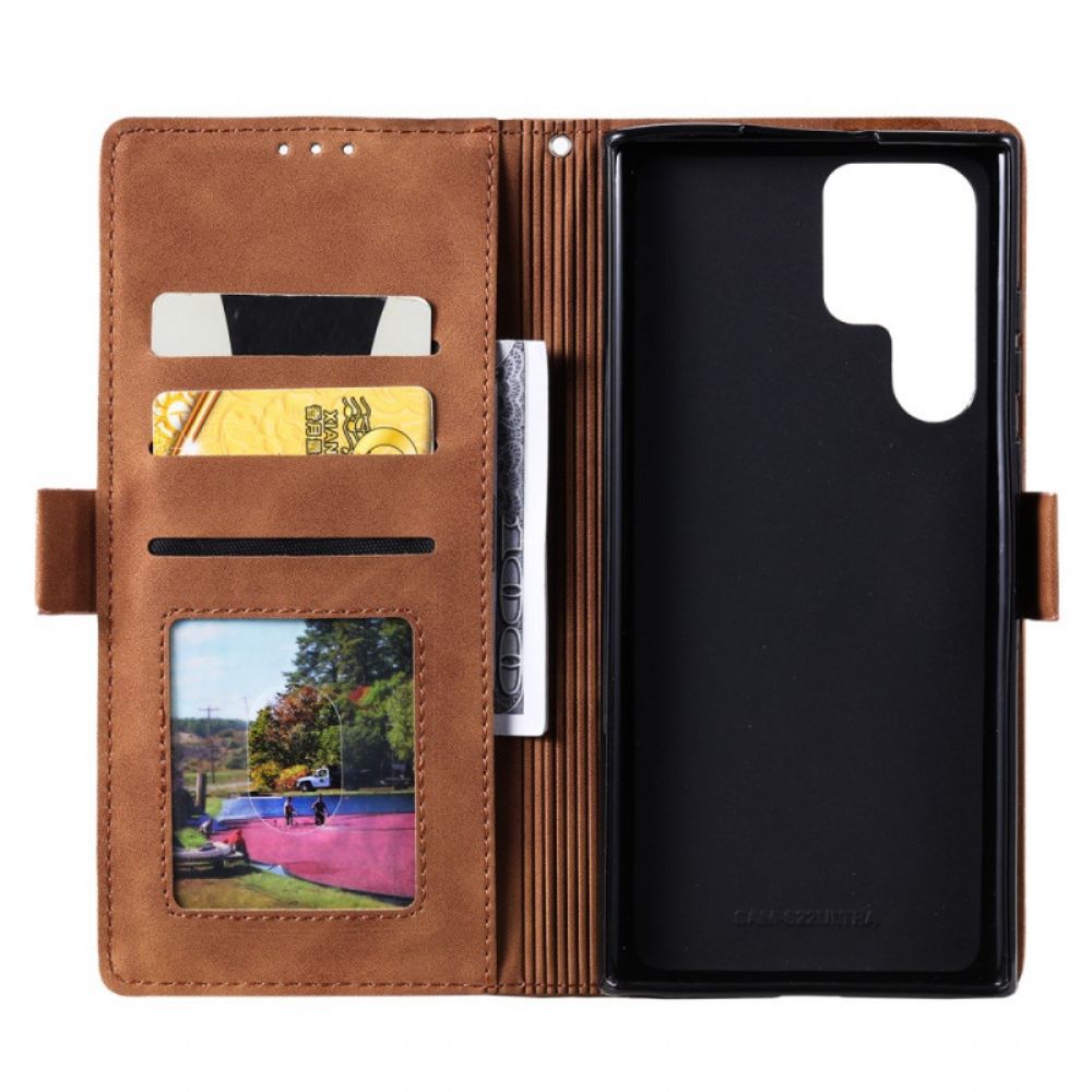 Flip Case voor Samsung Galaxy S22 Ultra 5G Tweekleurige Kunstleer Versterkte Contouren