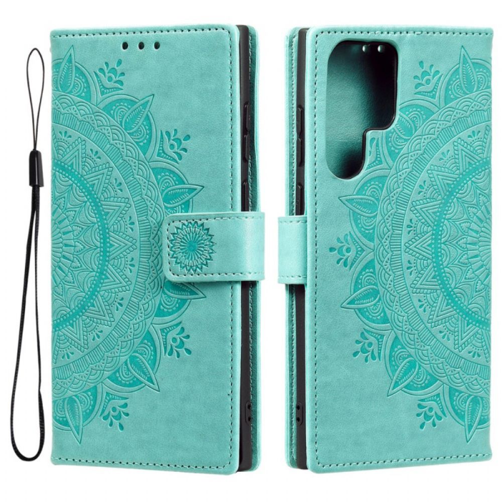 Flip Case voor Samsung Galaxy S22 Ultra 5G Zon Mandala