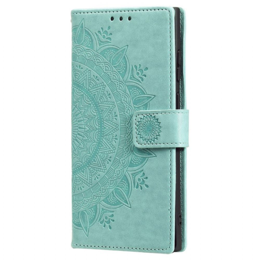 Flip Case voor Samsung Galaxy S22 Ultra 5G Zon Mandala