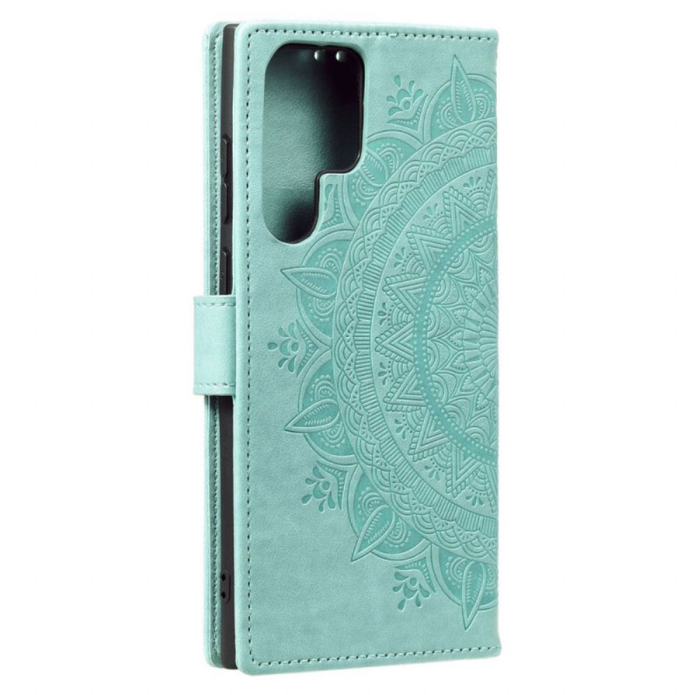 Flip Case voor Samsung Galaxy S22 Ultra 5G Zon Mandala