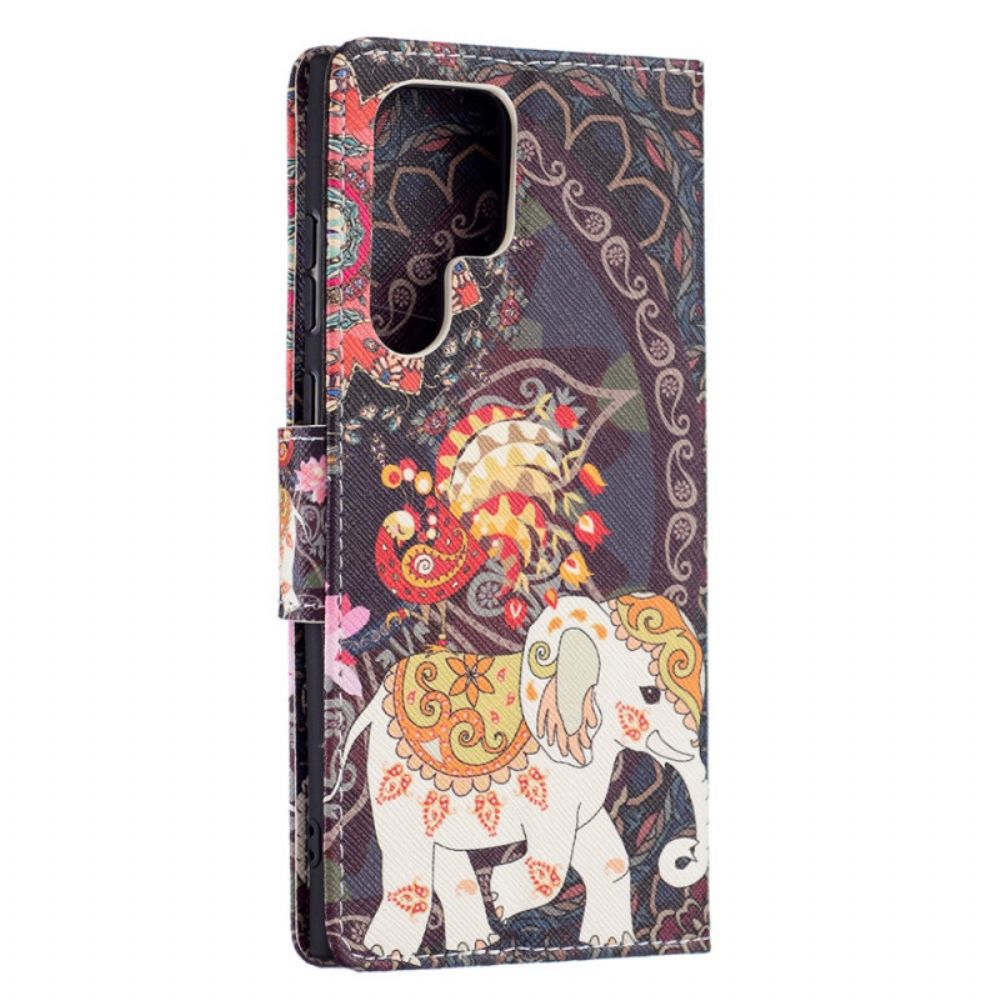 Folio-hoesje voor Samsung Galaxy S22 Ultra 5G Indische Olifant