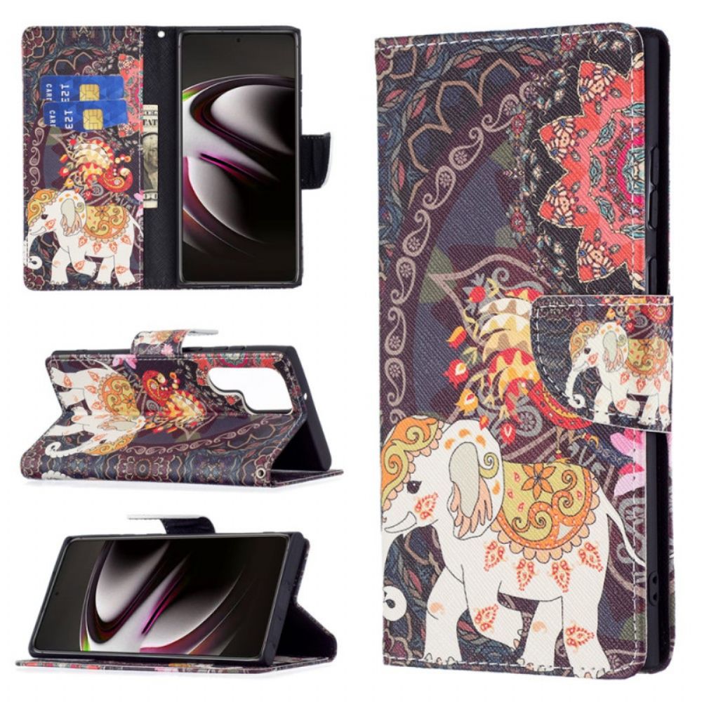 Folio-hoesje voor Samsung Galaxy S22 Ultra 5G Indische Olifant