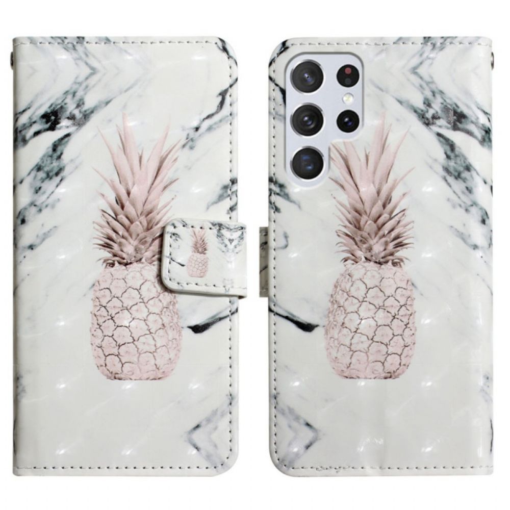 Folio-hoesje voor Samsung Galaxy S22 Ultra 5G Lichtvlek Ananas