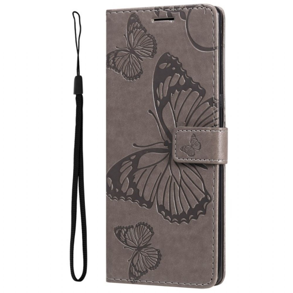 Folio-hoesje voor Samsung Galaxy S22 Ultra 5G Met Ketting Reusachtige Vlinders Met Bandjes