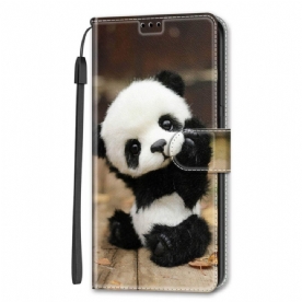 Folio-hoesje voor Samsung Galaxy S22 Ultra 5G Met Ketting Speel Kleine Panda Met Riem