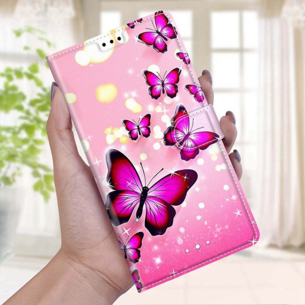 Folio-hoesje voor Samsung Galaxy S22 Ultra 5G Met Ketting Thong Vlinders Fan