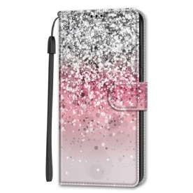 Folio-hoesje voor Samsung Galaxy S22 Ultra 5G Pailletten Met Riem