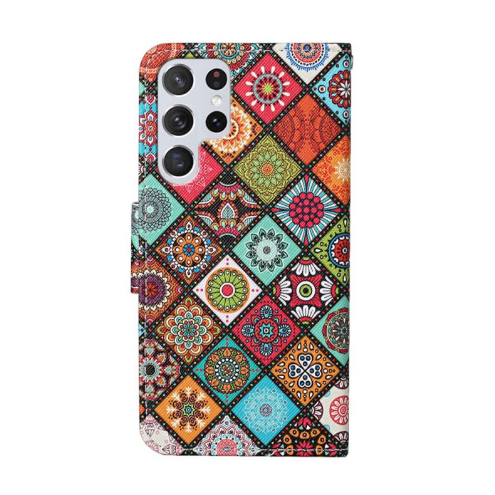 Folio-hoesje voor Samsung Galaxy S22 Ultra 5G Patchwork-mandala's Met Koord