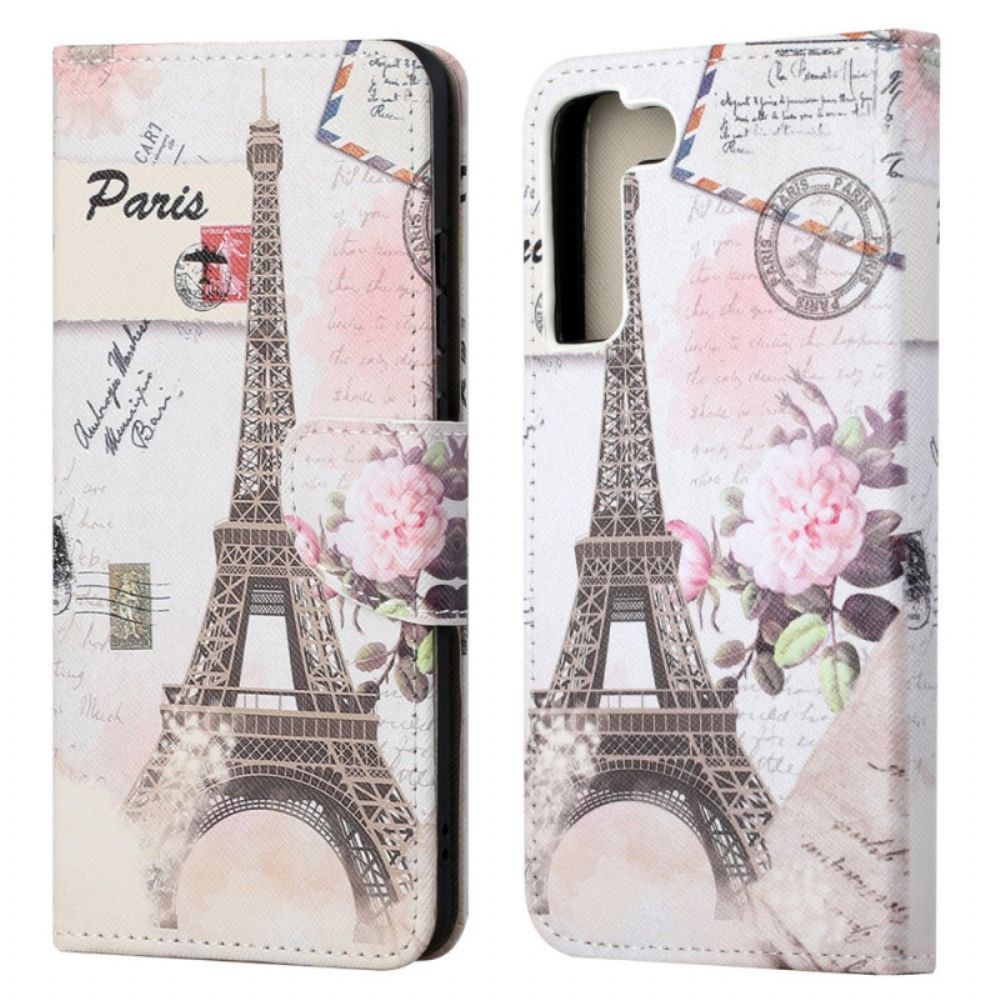 Folio-hoesje voor Samsung Galaxy S22 Ultra 5G Retro Eiffeltoren