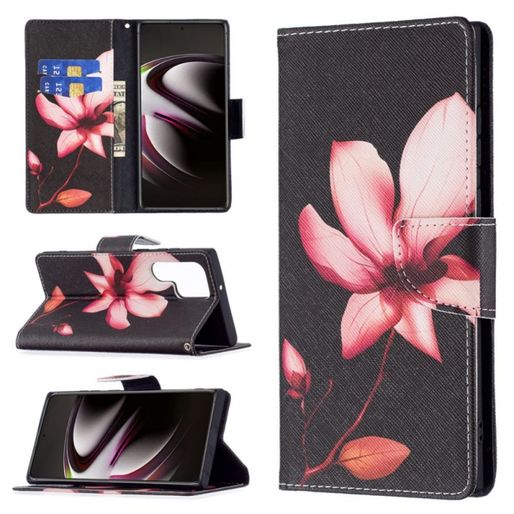 Folio-hoesje voor Samsung Galaxy S22 Ultra 5G Roze Bloem