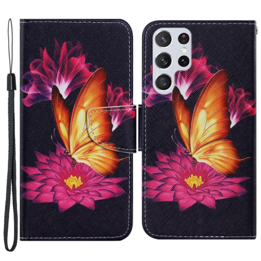 Folio-hoesje voor Samsung Galaxy S22 Ultra 5G Vlinder En Lotus