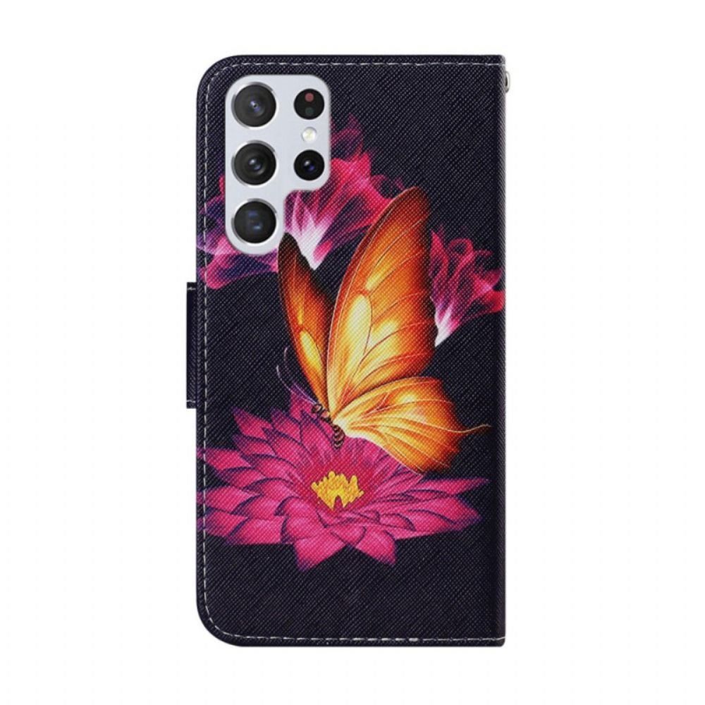 Folio-hoesje voor Samsung Galaxy S22 Ultra 5G Vlinder En Lotus