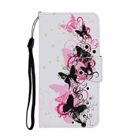 Folio-hoesje voor Samsung Galaxy S22 Ultra 5G Vlinders En Lanyard