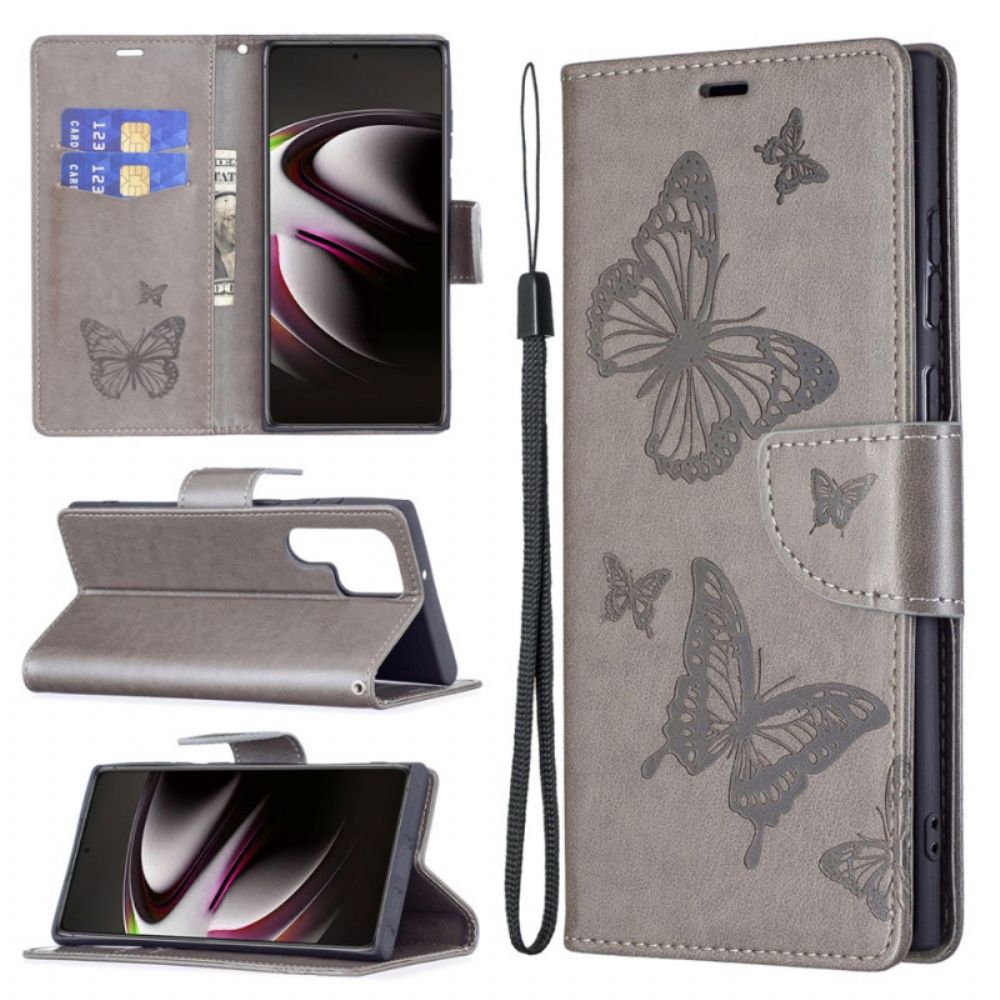 Folio-hoesje voor Samsung Galaxy S22 Ultra 5G Vlinders Tijdens De Vlucht Met Lanyard