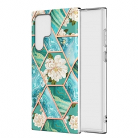 Hoesje voor Samsung Galaxy S22 Ultra 5G Bloemen Gemarmerd