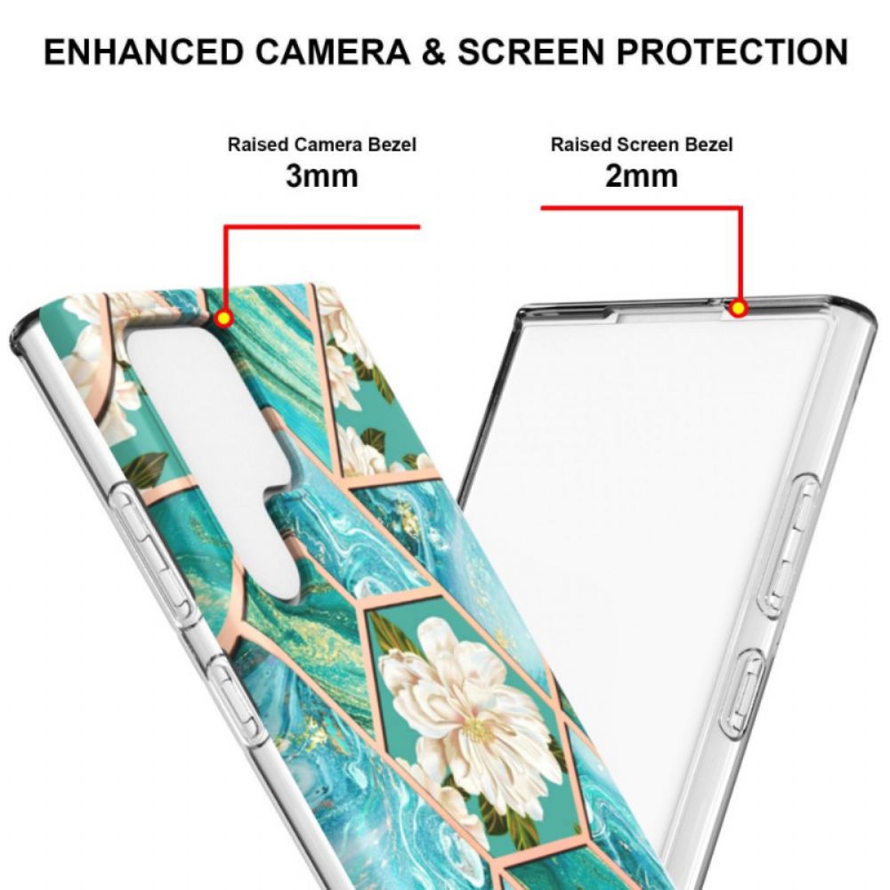 Hoesje voor Samsung Galaxy S22 Ultra 5G Bloemen Gemarmerd