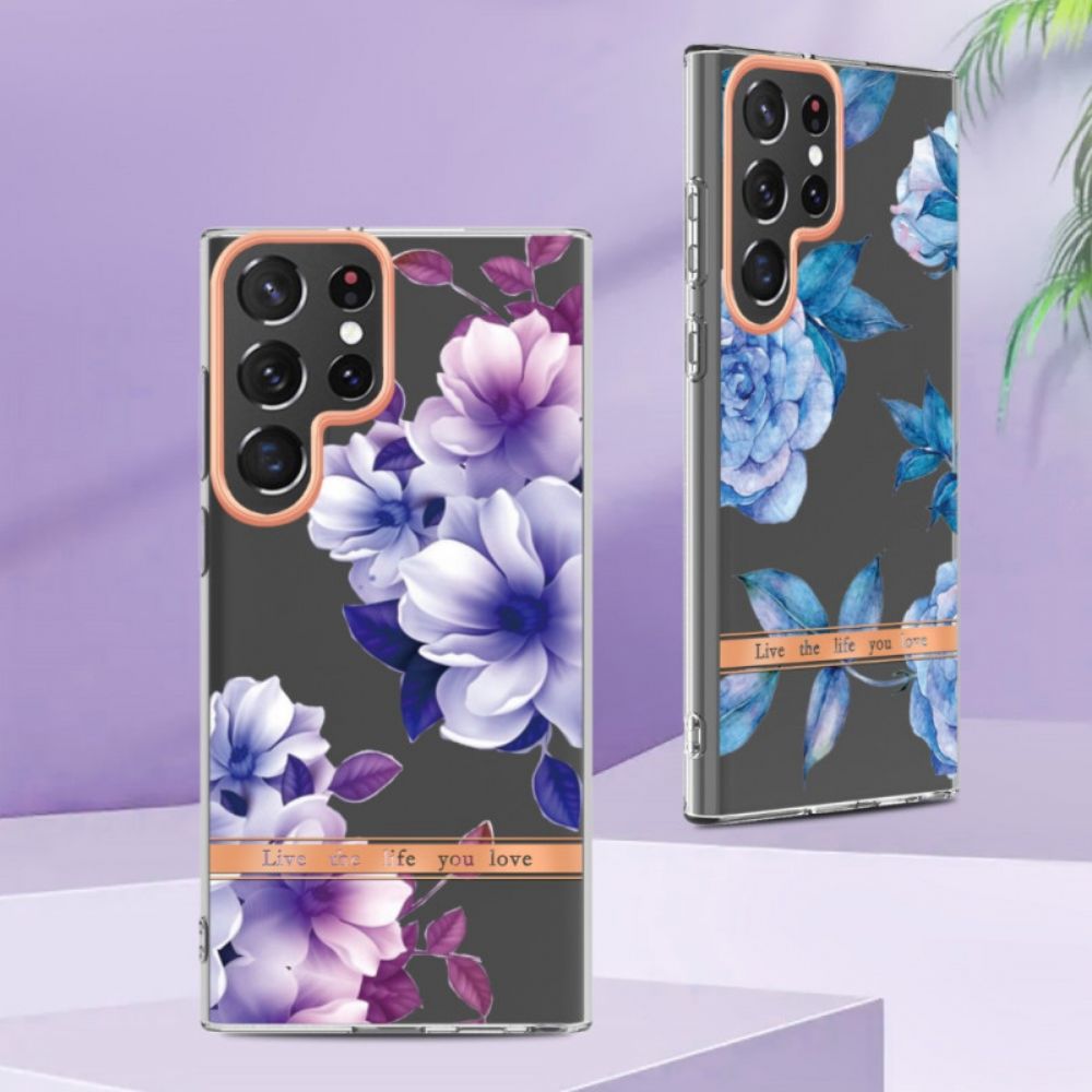 Hoesje voor Samsung Galaxy S22 Ultra 5G Bloemen Leven Het Leven Waar Je Van Houdt