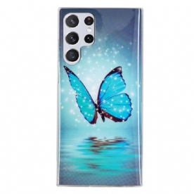 Hoesje voor Samsung Galaxy S22 Ultra 5G Fluorescerende Blauwe Vlinders