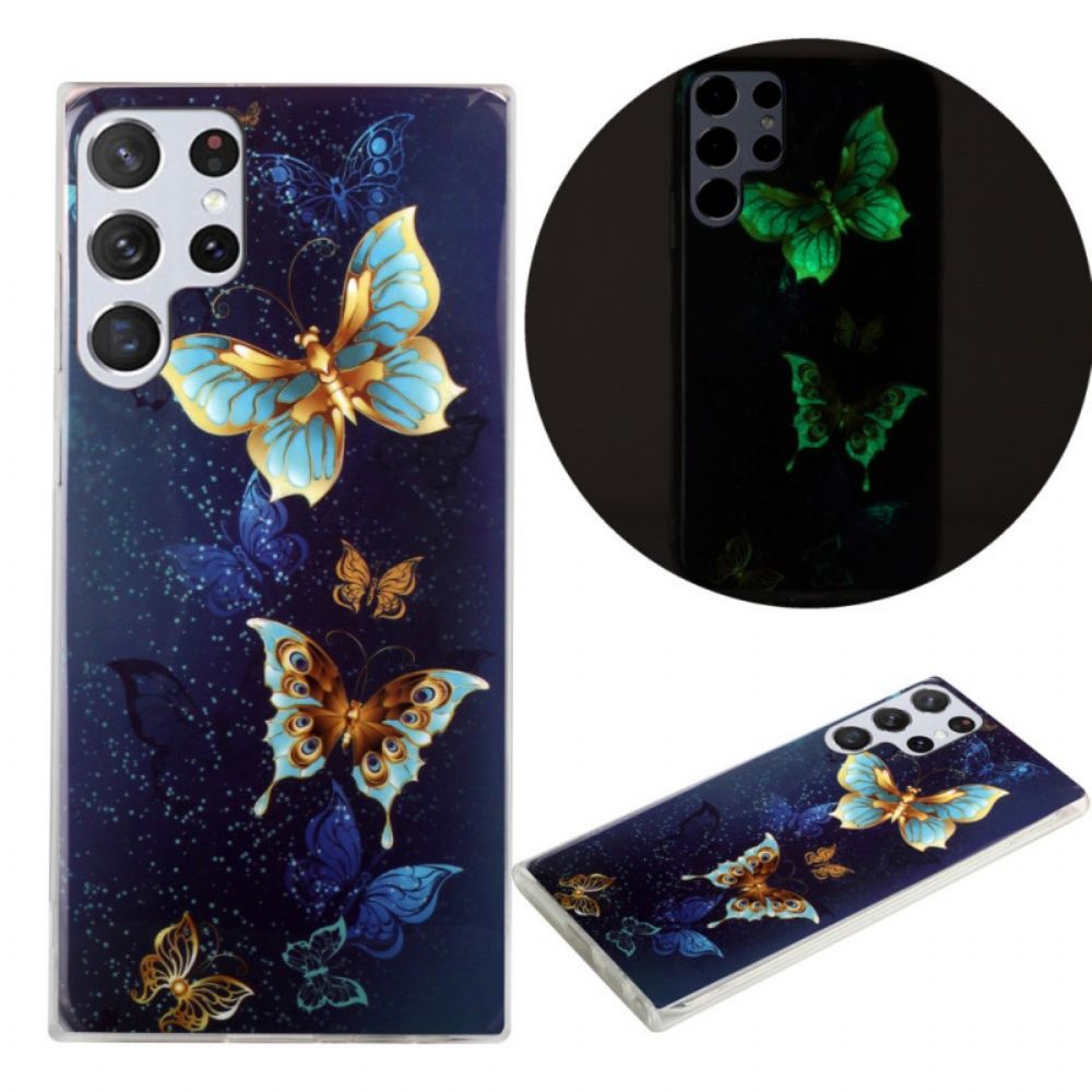 Hoesje voor Samsung Galaxy S22 Ultra 5G Fluorescerende Vlinders