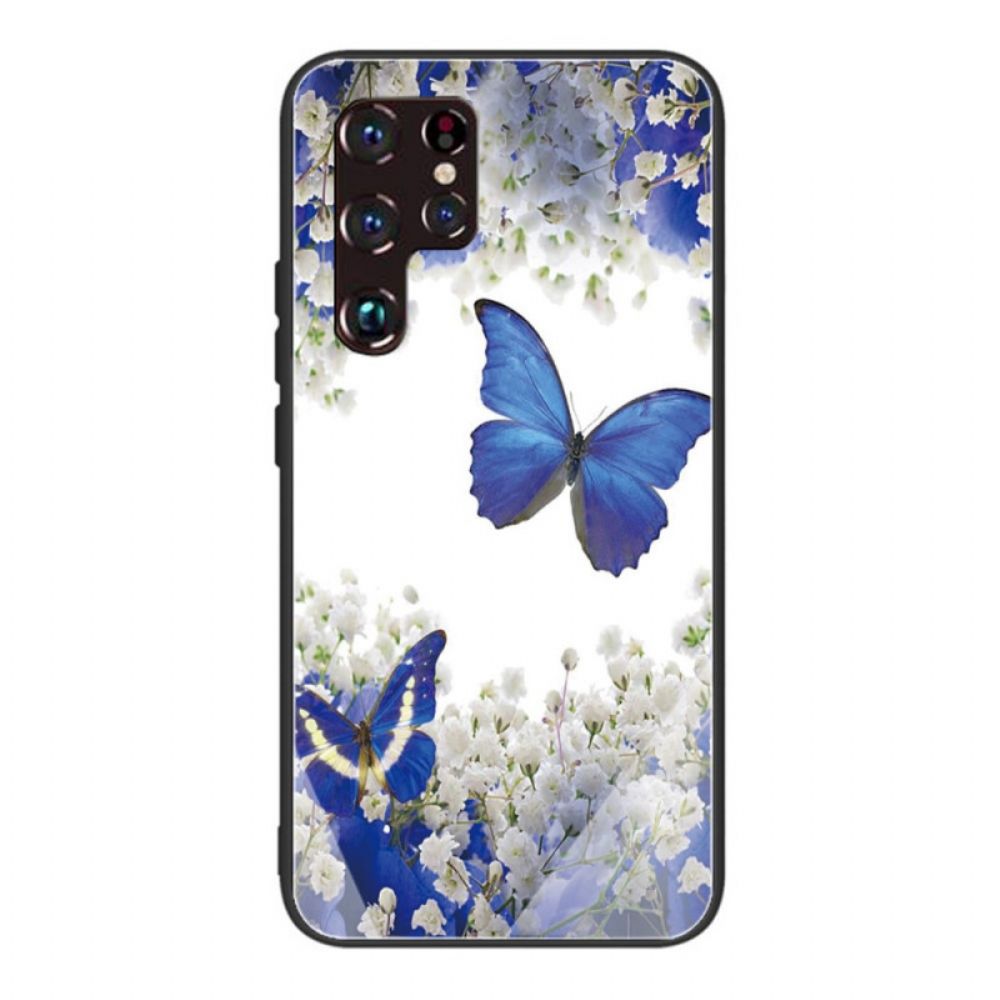 Hoesje voor Samsung Galaxy S22 Ultra 5G Gehard Glas Vlinders Ontwerp