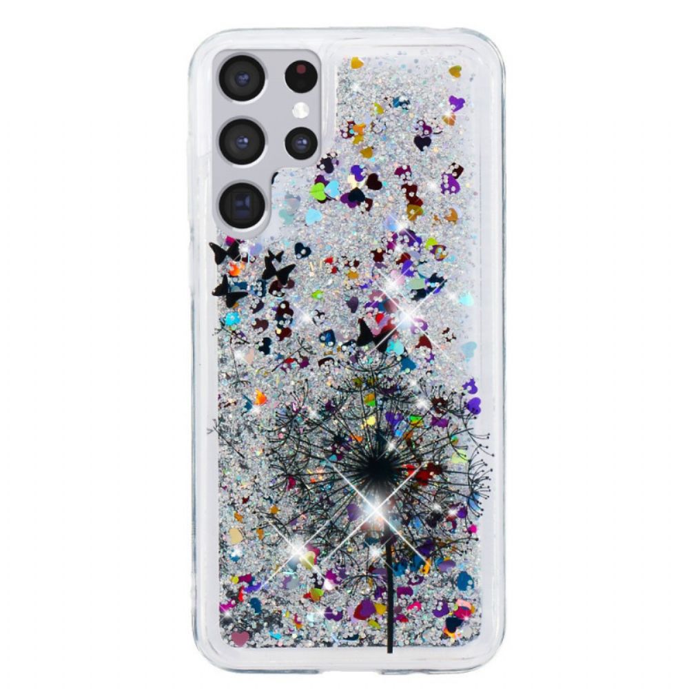 Hoesje voor Samsung Galaxy S22 Ultra 5G Glitter Paardebloemen