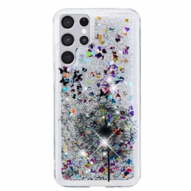 Hoesje voor Samsung Galaxy S22 Ultra 5G Glitter Paardebloemen