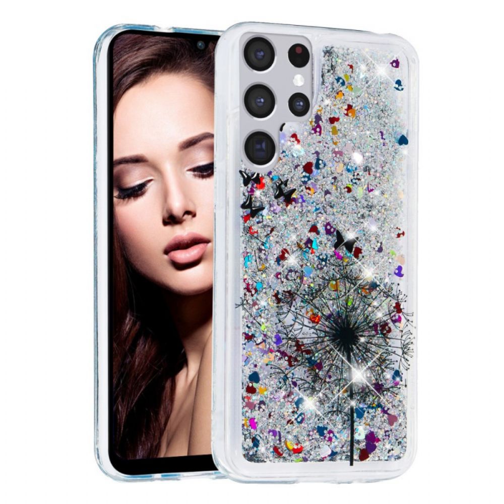 Hoesje voor Samsung Galaxy S22 Ultra 5G Glitter Paardebloemen