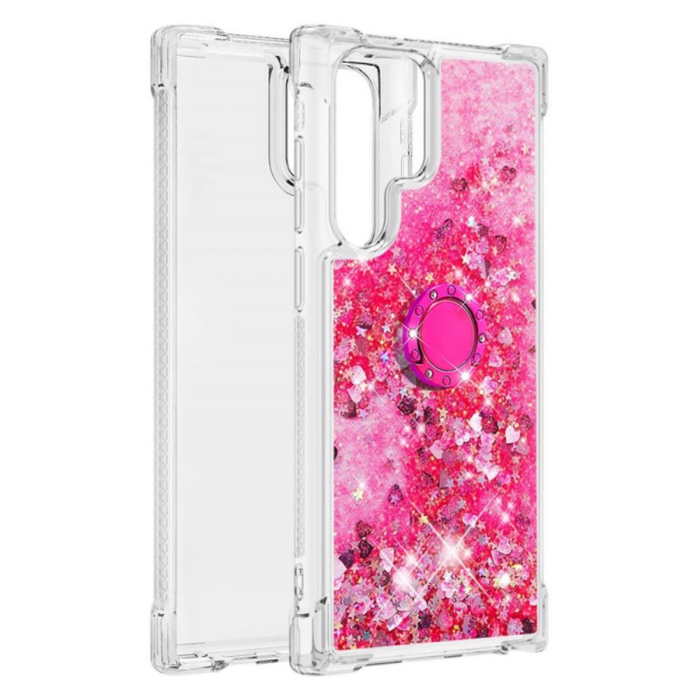 Hoesje voor Samsung Galaxy S22 Ultra 5G Glitter Ring-ondersteuning