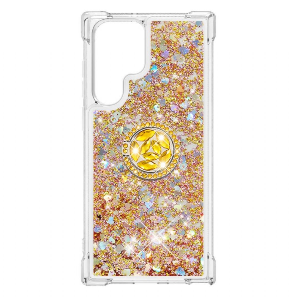 Hoesje voor Samsung Galaxy S22 Ultra 5G Glitter Ring-ondersteuning