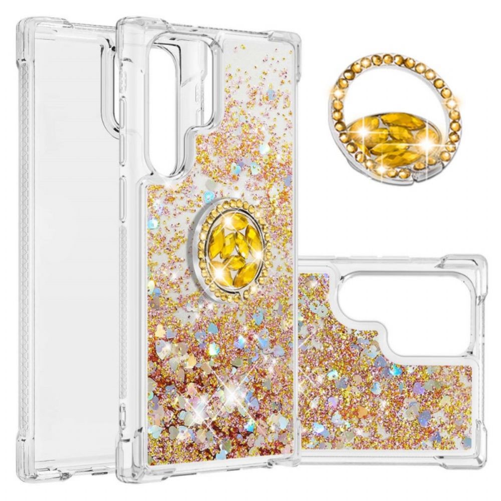 Hoesje voor Samsung Galaxy S22 Ultra 5G Glitter Ring-ondersteuning