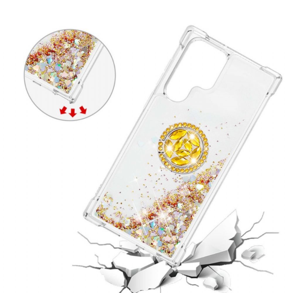 Hoesje voor Samsung Galaxy S22 Ultra 5G Glitter Ring-ondersteuning