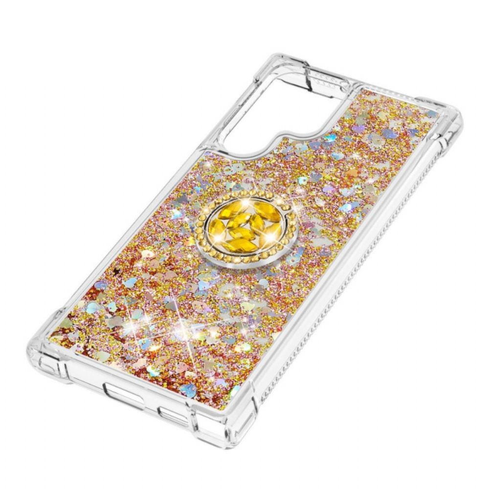 Hoesje voor Samsung Galaxy S22 Ultra 5G Glitter Ring-ondersteuning