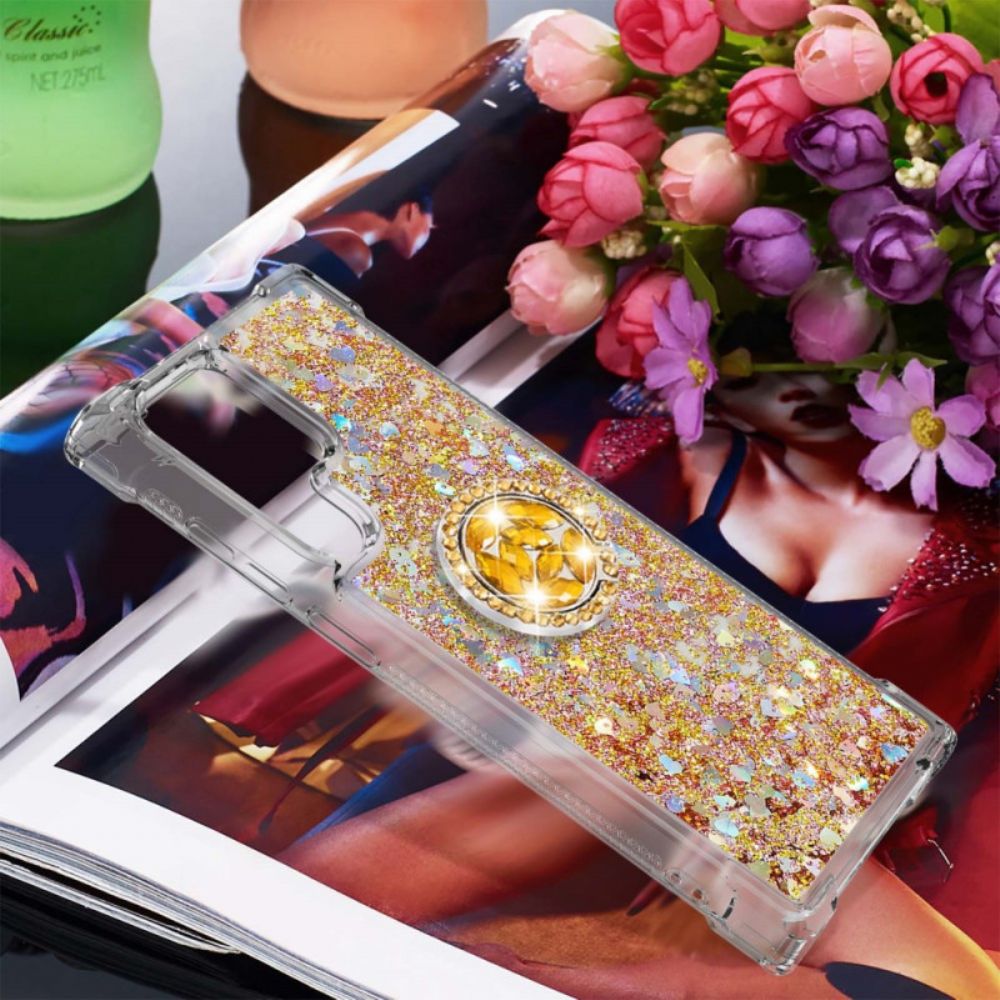 Hoesje voor Samsung Galaxy S22 Ultra 5G Glitter Ring-ondersteuning