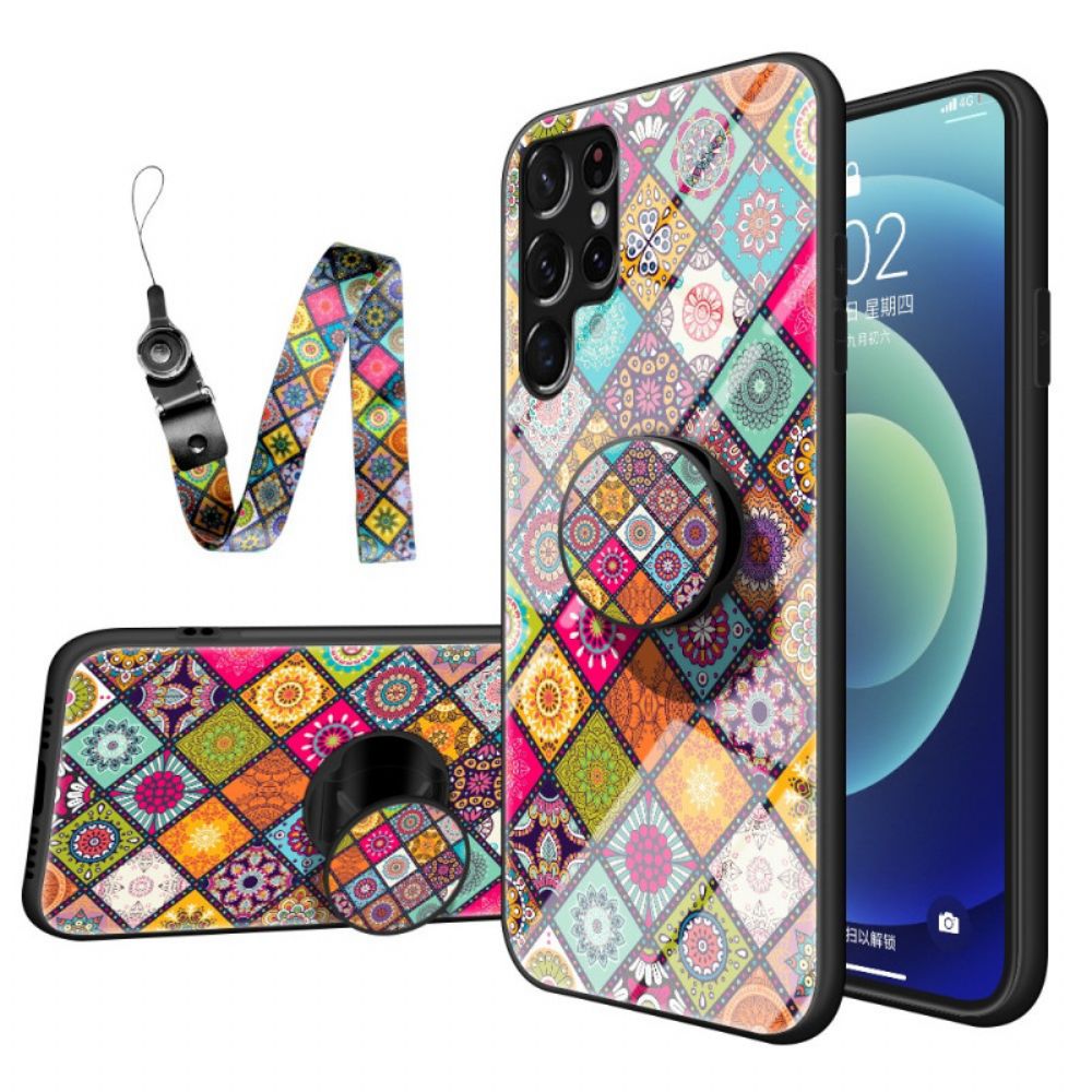 Hoesje voor Samsung Galaxy S22 Ultra 5G Magnetische Patchwork Houder