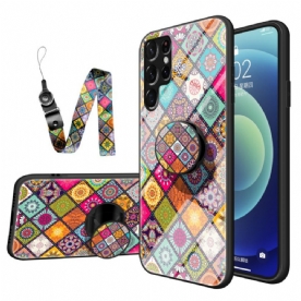 Hoesje voor Samsung Galaxy S22 Ultra 5G Magnetische Patchwork Houder