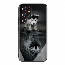 Hoesje voor Samsung Galaxy S22 Ultra 5G Puppy Dream Gehard Glas