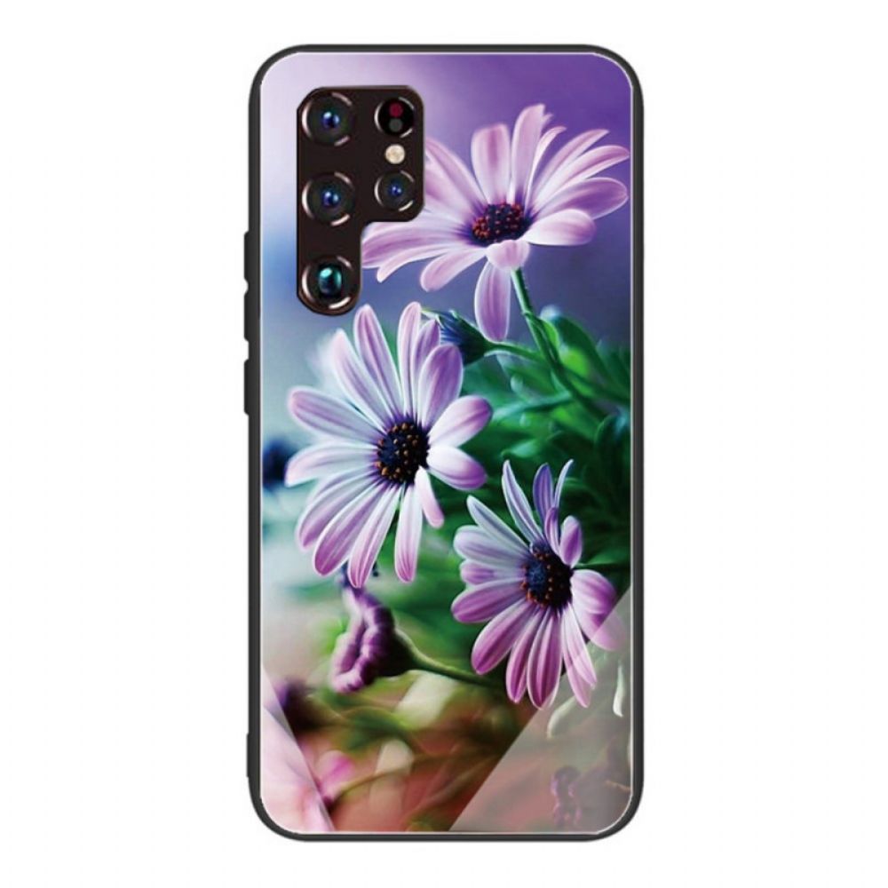 Hoesje voor Samsung Galaxy S22 Ultra 5G Realistische Bloemen Van Gehard Glas