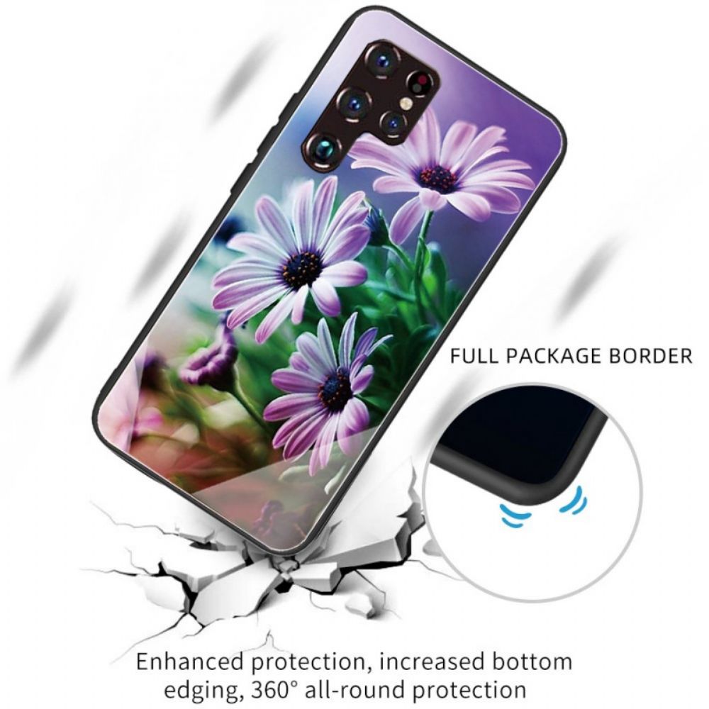 Hoesje voor Samsung Galaxy S22 Ultra 5G Realistische Bloemen Van Gehard Glas