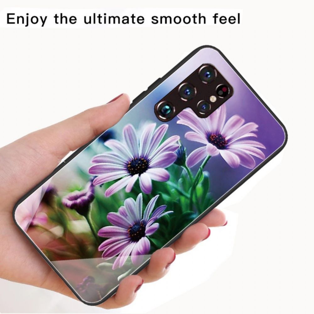 Hoesje voor Samsung Galaxy S22 Ultra 5G Realistische Bloemen Van Gehard Glas