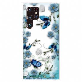 Hoesje voor Samsung Galaxy S22 Ultra 5G Retro Vlinders En Bloemen