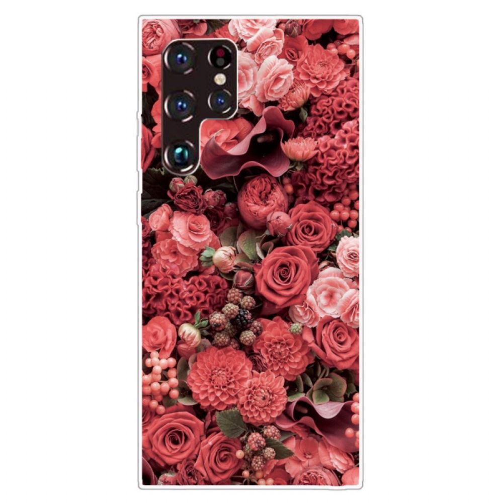 Hoesje voor Samsung Galaxy S22 Ultra 5G Roze Bloemen