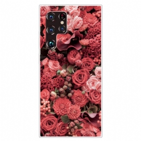 Hoesje voor Samsung Galaxy S22 Ultra 5G Roze Bloemen