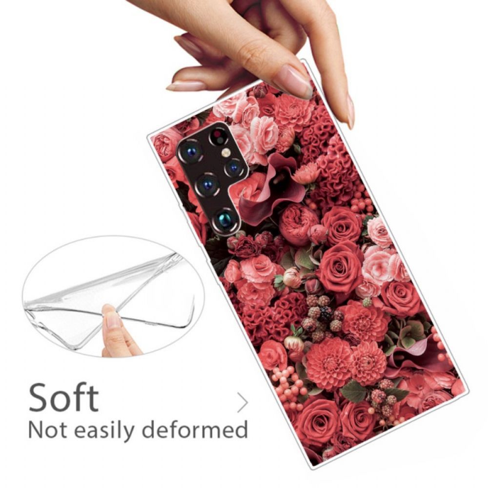 Hoesje voor Samsung Galaxy S22 Ultra 5G Roze Bloemen