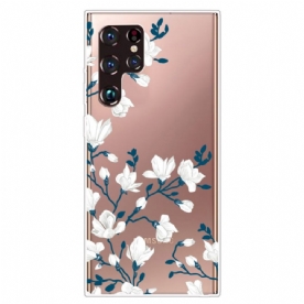 Hoesje voor Samsung Galaxy S22 Ultra 5G Transparante Witte Bloemen