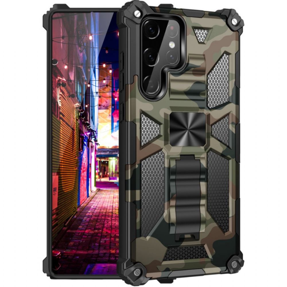 Hoesje voor Samsung Galaxy S22 Ultra 5G Verwijderbare Ondersteuning Camouflage