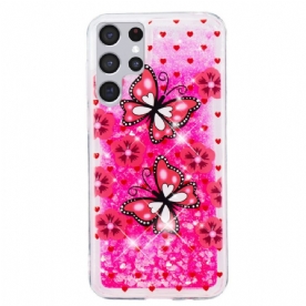 Hoesje voor Samsung Galaxy S22 Ultra 5G Vlinders Pailletten